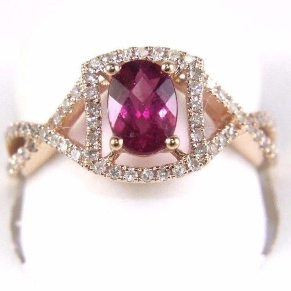 Pink Tourmaline Ring w/Diamond Halo 14k RG 1.30Ct